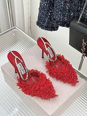 Jimmy Choo Saeda 100 Ruby Red Mesh Pumps with Petal Embroidery - 4