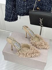 Jimmy Choo Saeda 100 Beige Mesh Pumps with Petal Embroidery - 6