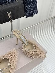Jimmy Choo Saeda 100 Beige Mesh Pumps with Petal Embroidery - 5