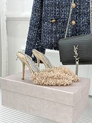 Jimmy Choo Saeda 100 Beige Mesh Pumps with Petal Embroidery - 4