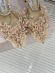 Jimmy Choo Saeda 100 Beige Mesh Pumps with Petal Embroidery - 2