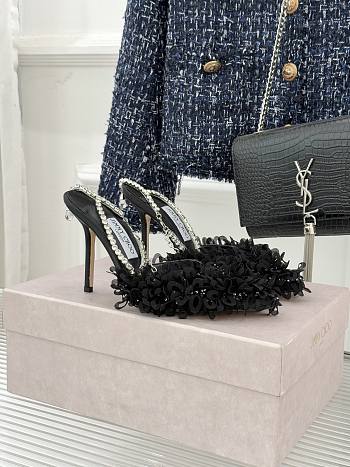 Jimmy Choo Saeda 100 Black Mesh Pumps with Petal Embroidery