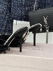 Jimmy Choo Saeda 100 Black Mesh Pumps with Petal Embroidery - 3