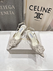 Jimmy Choo Mimmi Sling Back 50  Latte Shiny Nappa Leather Slingbacks with Lace Corsage - 2