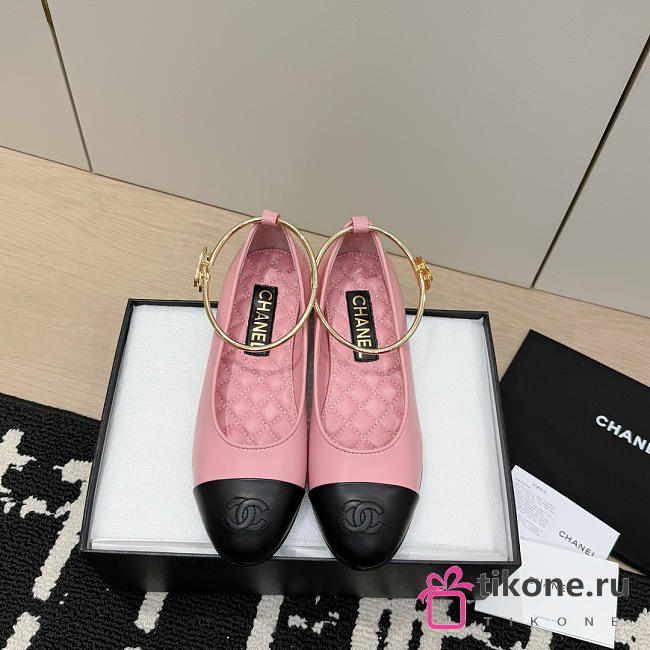 Chanel Ballet Flats Lambskin Light Pink & Black G46932 - 1