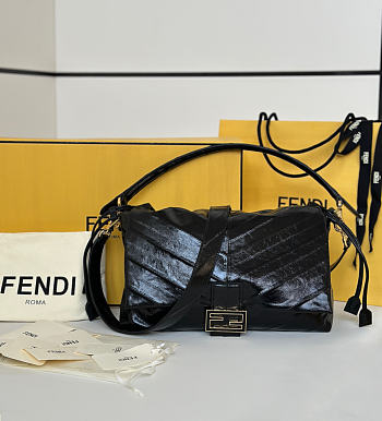 Fendi Mamma Baguette Large Black Inlaid Hagfish Leather - 32x11x21cm