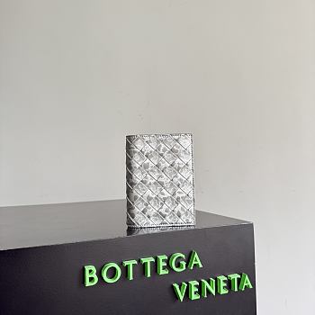 Bottega Veneta Intrecciato Passport Case in Lamina Satin Leather Silver - 13.6x9.5x0.5cm