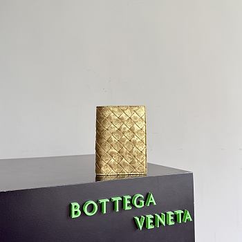 Bottega Veneta Intrecciato Passport Case in Lamina Satin Leather Gold - 13.6x9.5x0.5cm
