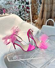 Jimmy Choo Aveline 100 Fuchsia Sandals with Asymmetric Grosgrain Mesh Fascinator Bows - 4