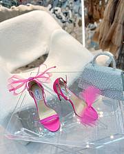 Jimmy Choo Aveline 100 Fuchsia Sandals with Asymmetric Grosgrain Mesh Fascinator Bows - 5