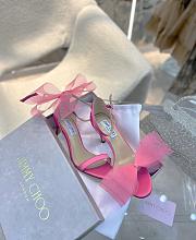 Jimmy Choo Aveline 100 Fuchsia Sandals with Asymmetric Grosgrain Mesh Fascinator Bows - 2