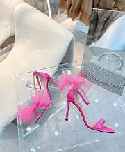 Jimmy Choo Aveline 100 Fuchsia Sandals with Asymmetric Grosgrain Mesh Fascinator Bows - 3