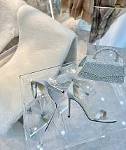 Jimmy Choo Aveline 100 Gray Sandals with Asymmetric Grosgrain Mesh Fascinator Bows - 2