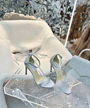 Jimmy Choo Aveline 100 Gray Sandals with Asymmetric Grosgrain Mesh Fascinator Bows - 3