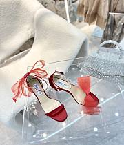 Jimmy Choo Aveline 100 Red Sandals with Asymmetric Grosgrain Mesh Fascinator Bows - 5