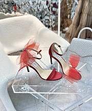 Jimmy Choo Aveline 100 Red Sandals with Asymmetric Grosgrain Mesh Fascinator Bows - 4