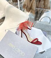 Jimmy Choo Aveline 100 Red Sandals with Asymmetric Grosgrain Mesh Fascinator Bows - 2