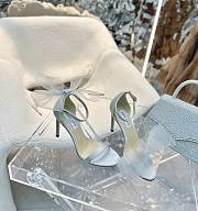 Jimmy Choo Aveline 100 Gray Sandals with Asymmetric Grosgrain Mesh Fascinator Bows - 1