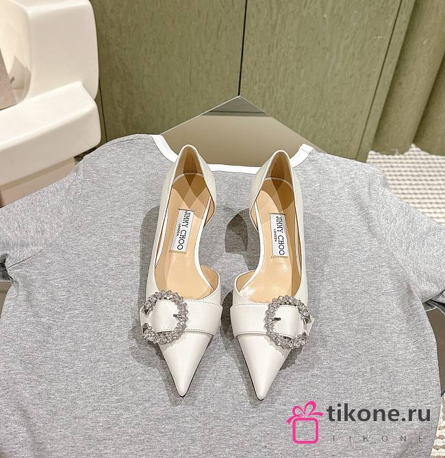 Jimmy Choo Melva 50 Embellished Leather Pumps in White  - 1