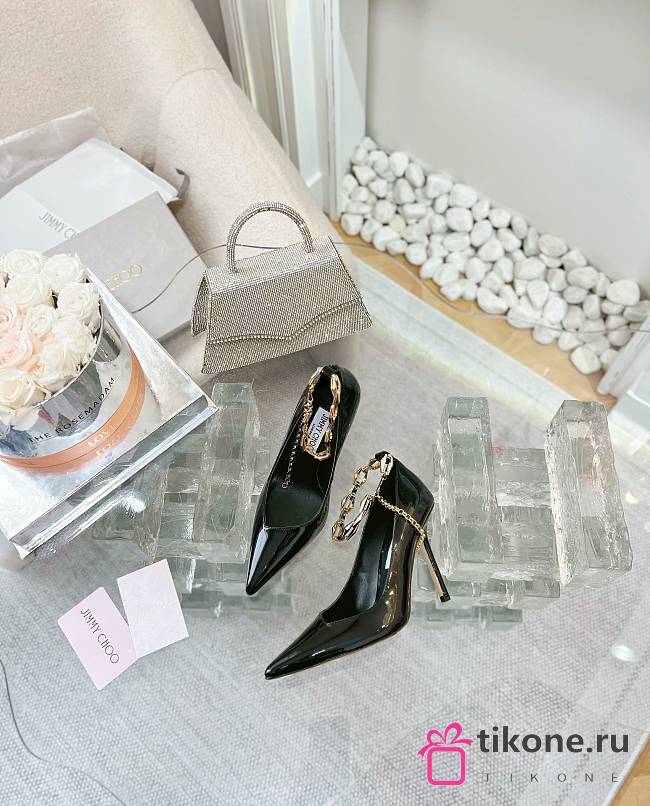 Jimmy Choo Diamond Talura 100 Black Leather Pumps  - 1