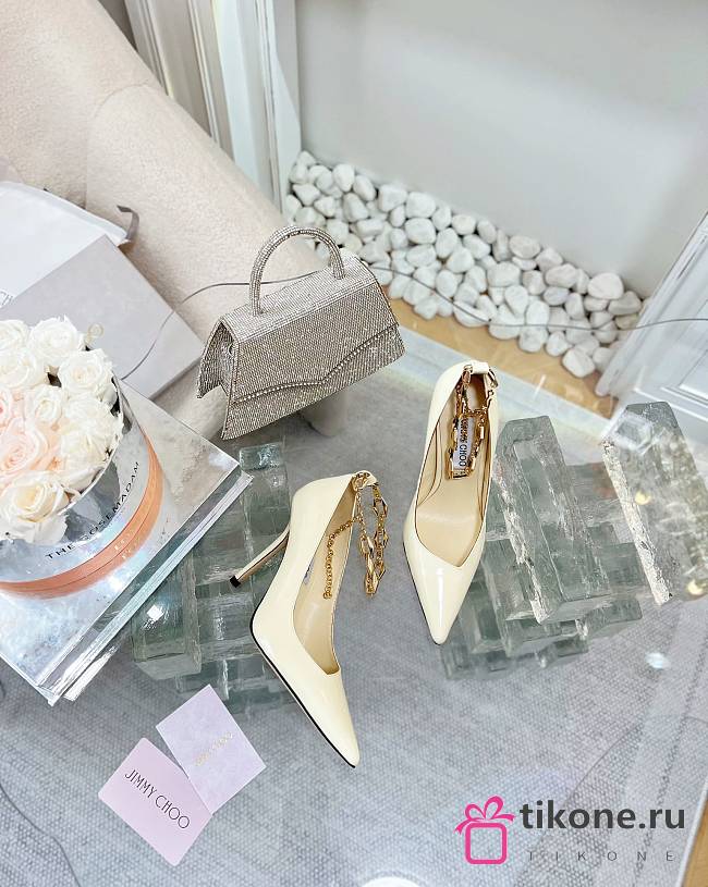 Jimmy Choo Diamond Talura 100 White Leather Pumps - 1