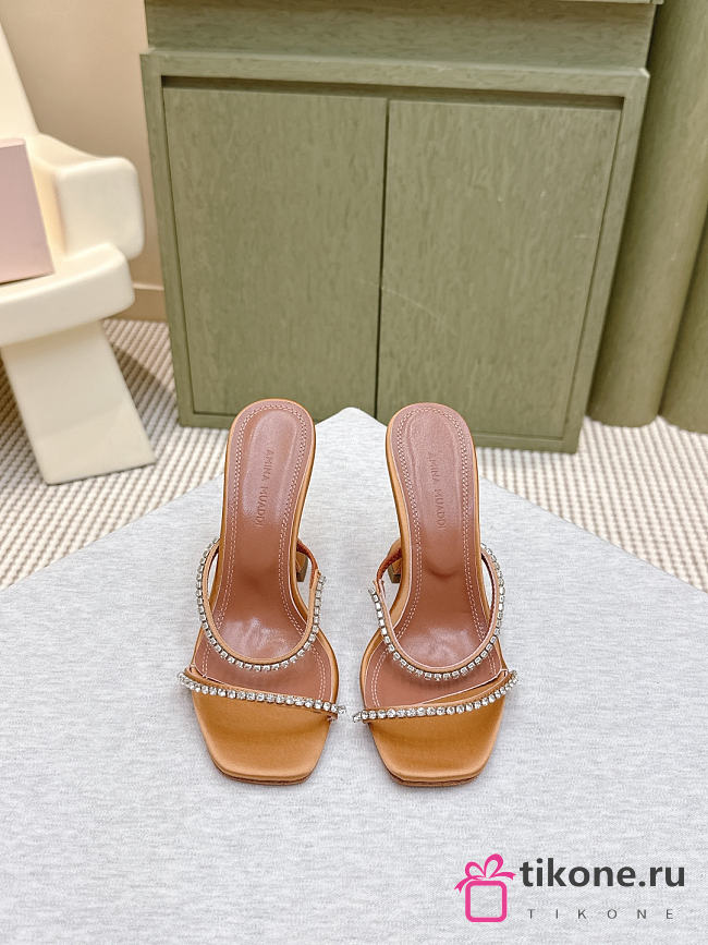 Amina Muaddi Gigi Slipper 95 Gold Satin And White Crystals - 1