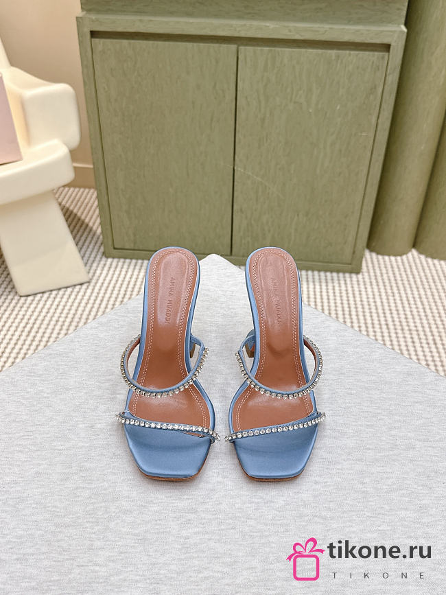 Amina Muaddi Gigi Slipper 95 Blue Satin And White Crystals - 1