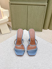 Amina Muaddi Gigi Slipper 95 Blue Satin And White Crystals - 1