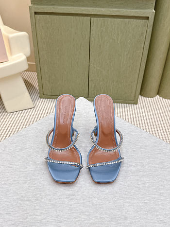 Amina Muaddi Gigi Slipper 95 Blue Satin And White Crystals