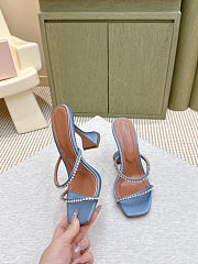 Amina Muaddi Gigi Slipper 95 Blue Satin And White Crystals - 2