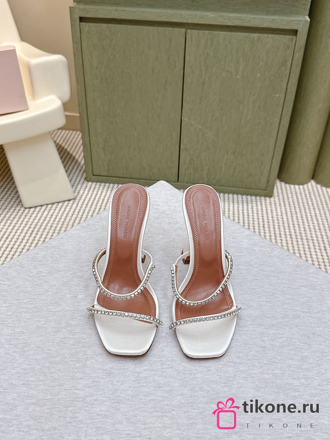 Amina Muaddi Gigi Slipper 95 White Satin And White Crystals - 1