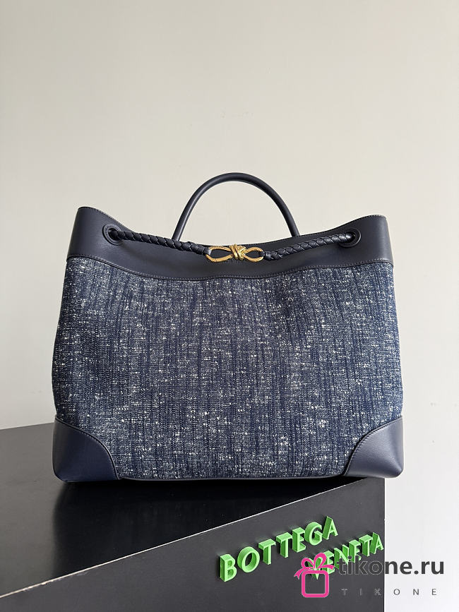 Bottega Veneta Large Andiamo in Denim Boucle Navy/White/Space - 42x35x18cm - 1