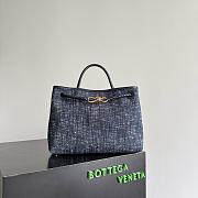 Bottega Veneta Andiamo in Denim Boucle Navy/White/Space (mini Intrecciato vichy lambskin lining)- 35x25x18cm - 1