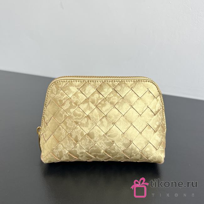 Bottega Veneta Intrecciato Small Beauty Pouch Lamina Satin Leather Gold - 16.5x10.5x9cm - 1