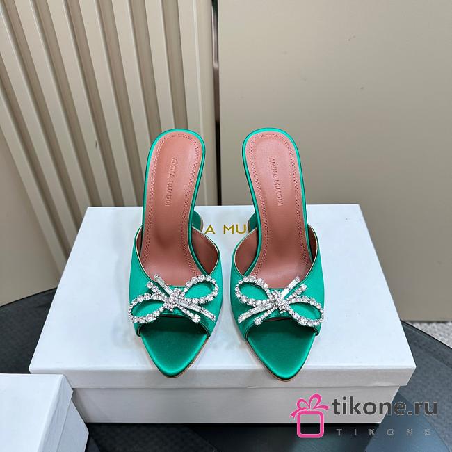 Amina Muaddi Rosie Slipper Green Satin 9.5cm - 1