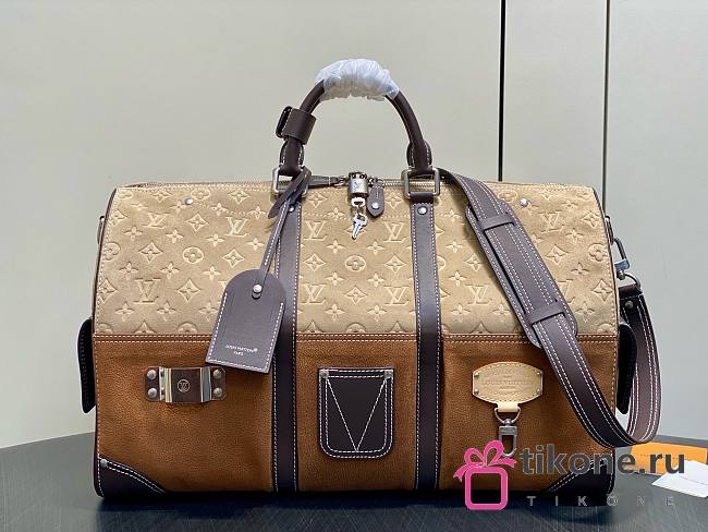 LV Keepall Bandouliere 50 Autres Cuirs Monogram Suede Leather Tan M26127 - 50x29x23cm - 1