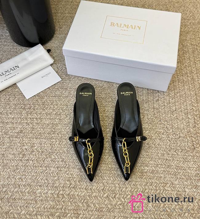 Balmain Sync Patent Leather Mules With Pointed Toe Black 5mm - 1