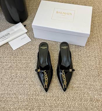 Balmain Sync Patent Leather Mules With Pointed Toe Black 5mm