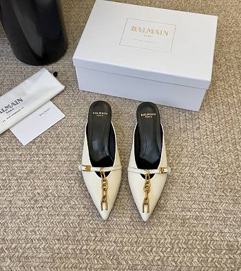 Balmain Sync Leather Mules With Pointed Toe Natural 5mm