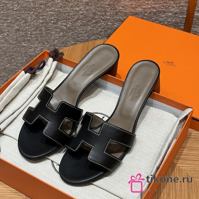 Hermes Oasis Sandal Swift Black 5cm 24727 - 1