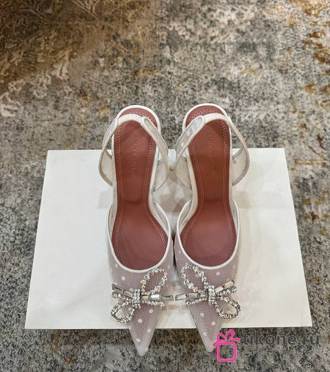 Amina Muaddi Rosie Sling 95 White Polka-Dot Lace - 1