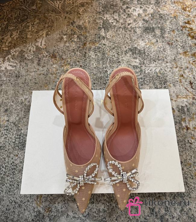 Amina Muaddi Rosie Sling 95 Beige Polka-Dot Lace - 1