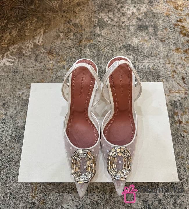 Amina Muaddi Camelia Sling 95 White Polka-Dot Lace - 1