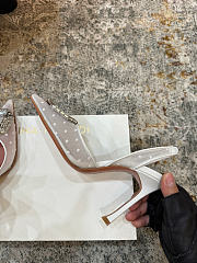Amina Muaddi Camelia Sling 95 White Polka-Dot Lace - 4