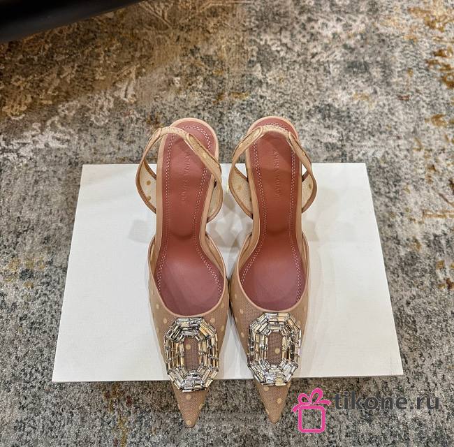 Amina Muaddi Camelia Sling 95 Beige Polka-Dot Lace - 1