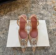 Amina Muaddi Camelia Sling 95 Beige Polka-Dot Lace - 1