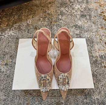 Amina Muaddi Camelia Sling 95 Beige Polka-Dot Lace