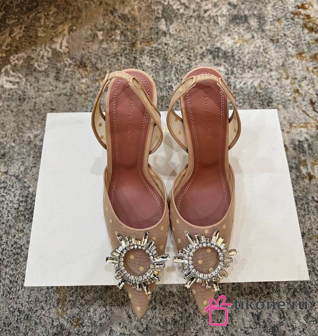 Amina Muaddi Begum Sling 95 Beige Polka-Dot Lace - 1