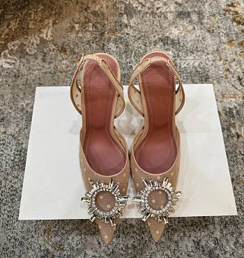 Amina Muaddi Begum Sling 95 Beige Polka-Dot Lace