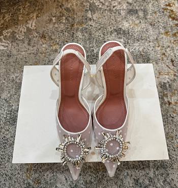 Amina Muaddi Begum Sling 95 White Polka-Dot Lace